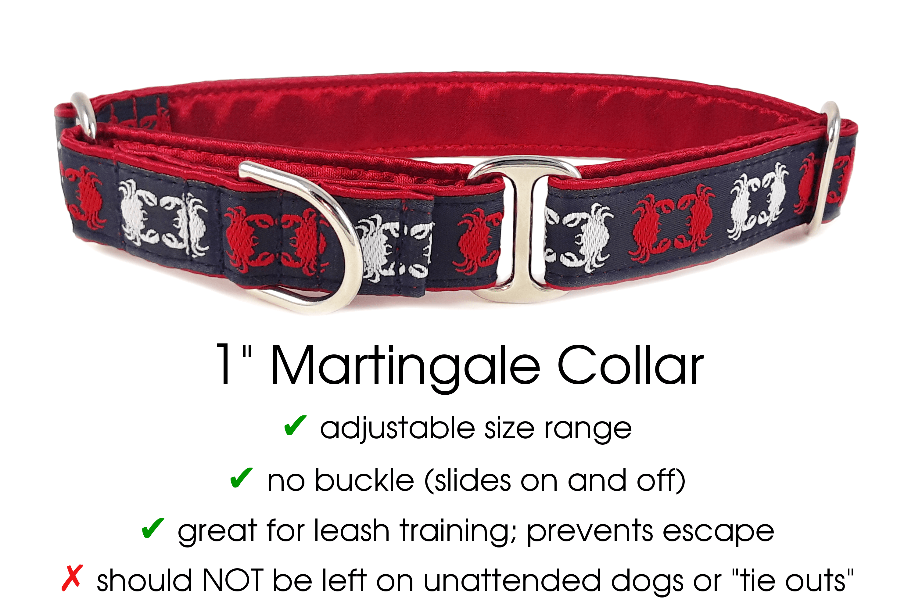 Chesapeake Crabs in Red, White & Navy - Martingale Dog Collar or Buckle Dog Collar - 1" Width - The Hound Haberdashery