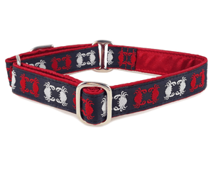 Chesapeake Crabs in Red, White & Navy - Martingale Dog Collar or Buckle Dog Collar - 1" Width - The Hound Haberdashery