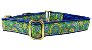 The Hound Haberdashery Collar La Paz in Green & Blue - Martingale Dog Collar or Buckle Dog Collar - 1" Width