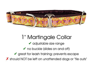 The Hound Haberdashery Collar Lotus Bee in Goldenrod & Pink - Martingale Dog Collar or Buckle Dog Collar - 1" Width