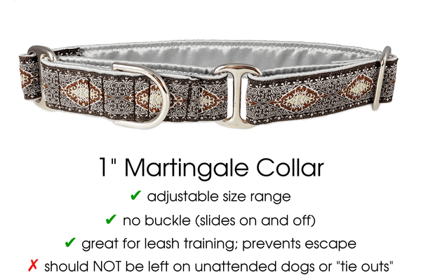 The Hound Haberdashery Collar Montreal Jacquard in Brown & White - Martingale Dog Collar or Buckle Dog Collar - 1" Width