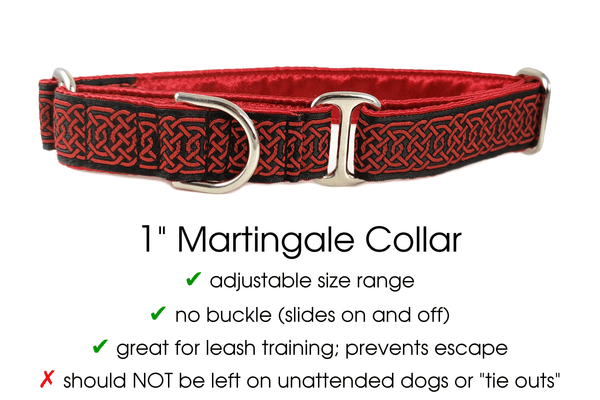 The Hound Haberdashery Collar Wexford Jacquard in Black & Red - Martingale Dog Collar or Buckle Dog Collar - 1" Width