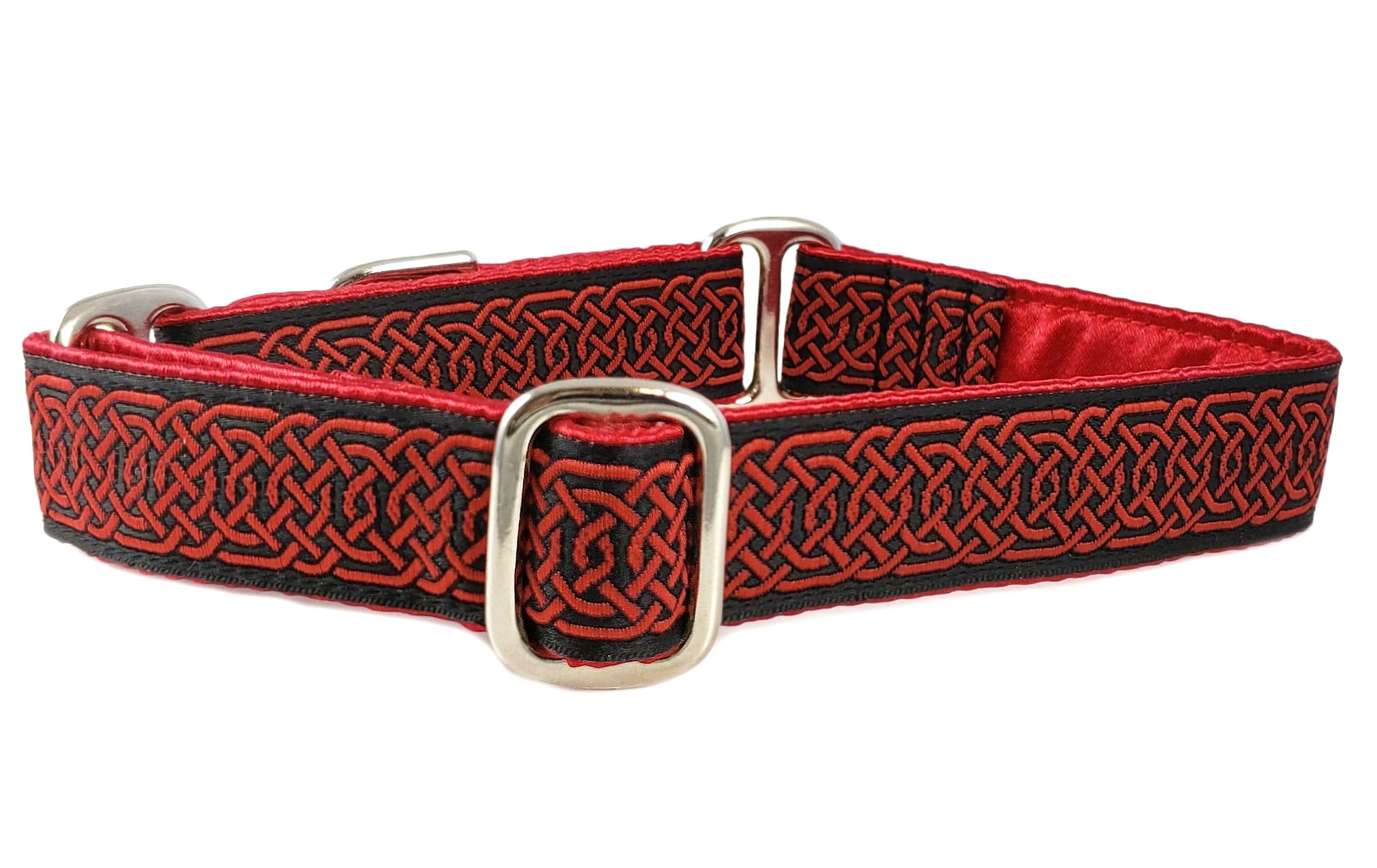 The Hound Haberdashery Collar Wexford Jacquard in Black & Red - Martingale Dog Collar or Buckle Dog Collar - 1" Width