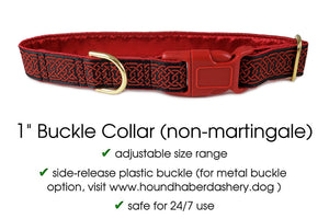 The Hound Haberdashery Collar Wexford Jacquard in Black & Red - Martingale Dog Collar or Buckle Dog Collar - 1" Width