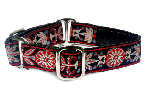 Copenhagen Pinwheel in Red & Gray - Martingale Dog Collar or Buckle Dog Collar - 1" Width - The Hound Haberdashery