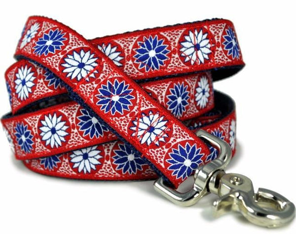 Daisy Chains Jacquard Dog Leash in Red, White & Blue - The Hound Haberdashery