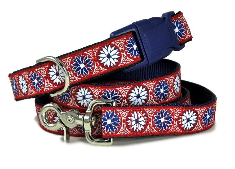 Daisy Chains Jacquard Dog Leash in Red, White & Blue - The Hound Haberdashery