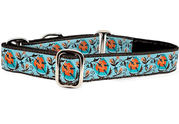 The Hound Haberdashery Collar Belles Fleurs - Martingale Dog Collar or Buckle Dog Collar - 1" Width