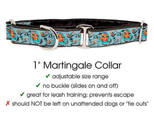 The Hound Haberdashery Collar Belles Fleurs - Martingale Dog Collar or Buckle Dog Collar - 1" Width