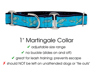 The Hound Haberdashery Collar Sea Turtles - Martingale Dog Collar or Buckle Dog Collar - 1" Width