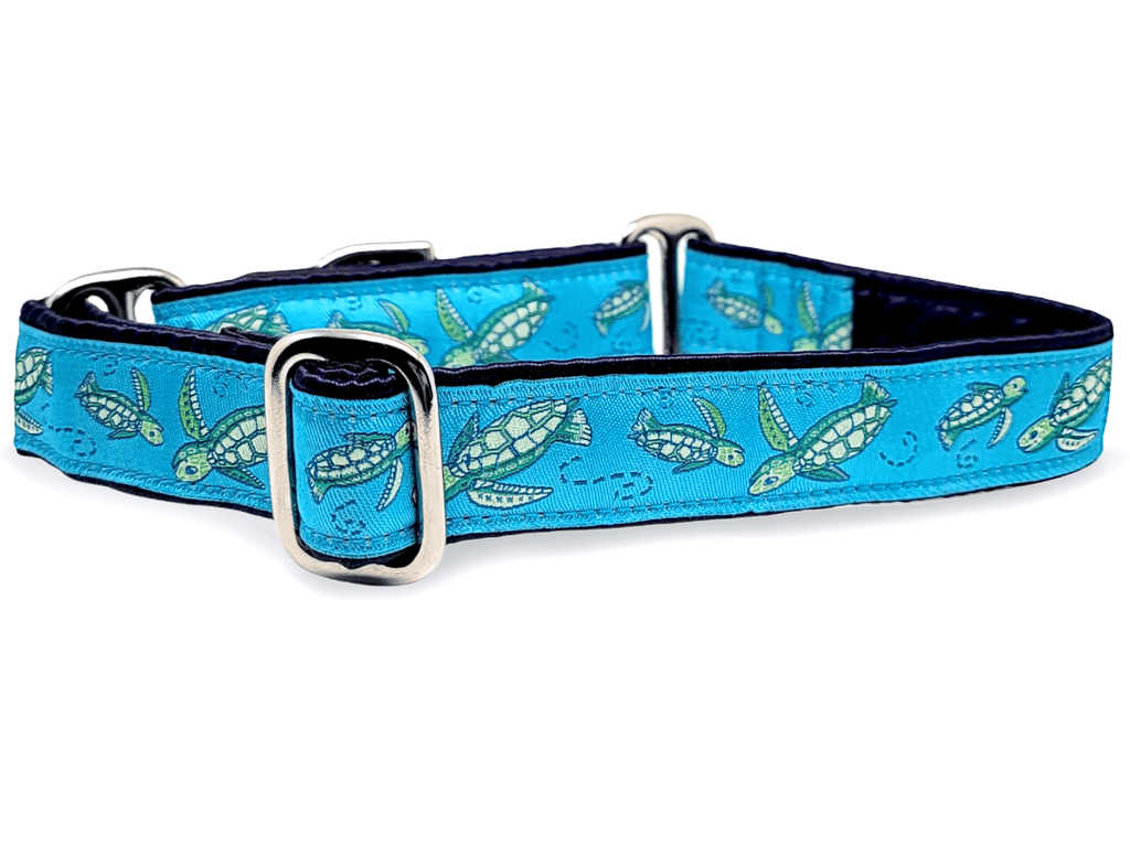 The Hound Haberdashery Collar Sea Turtles - Martingale Dog Collar or Buckle Dog Collar - 1" Width