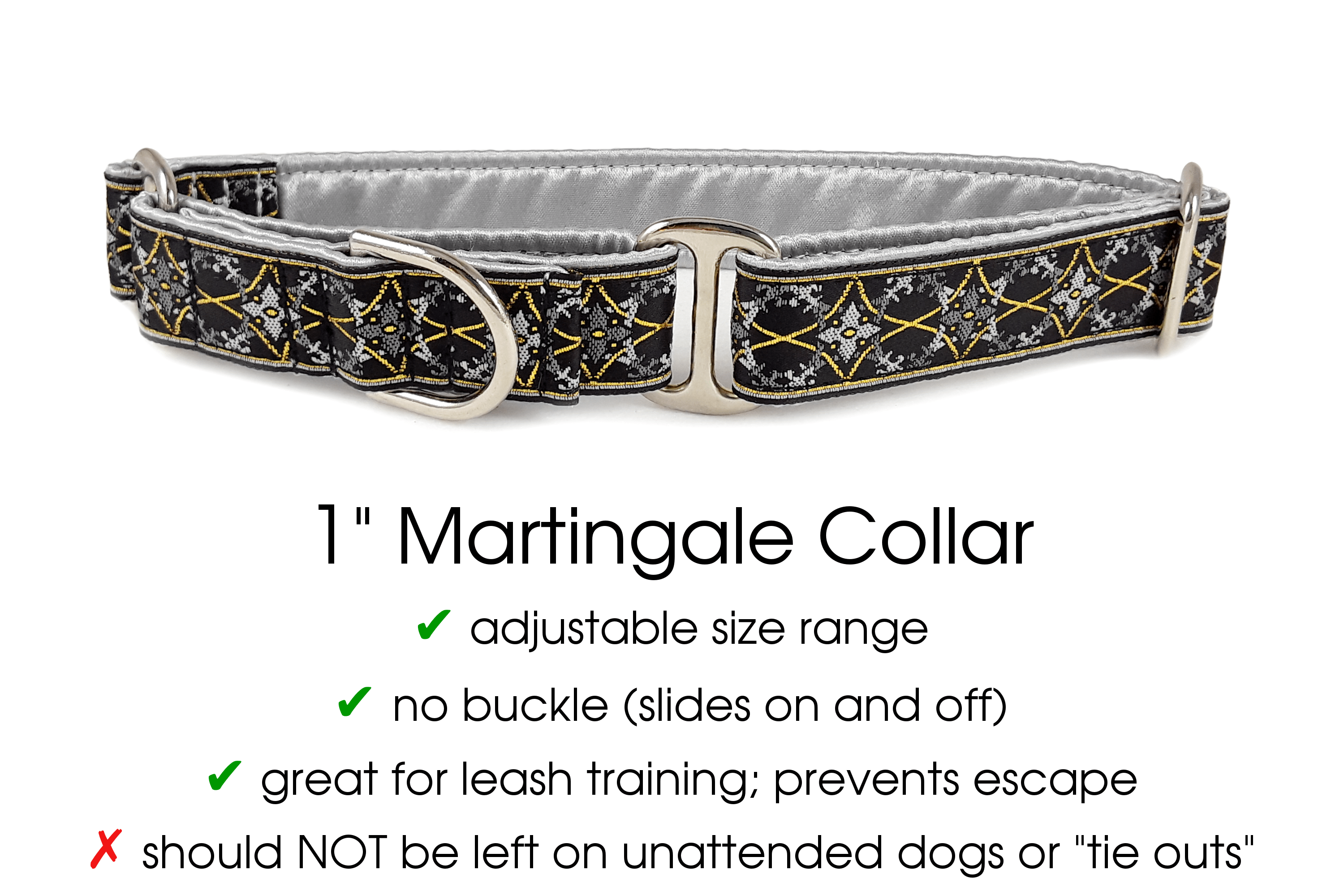 Exeter Jacquard in Gray & Gold - Martingale Dog Collar or Buckle Dog Collar - 1" Width - The Hound Haberdashery