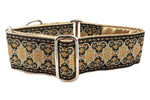 Load image into Gallery viewer, The Hound Haberdashery Collar Cairo Jacquard in Black &amp; Metallic Gold - Martingale Dog Collar or Buckle Dog Collar - 2&quot; Width
