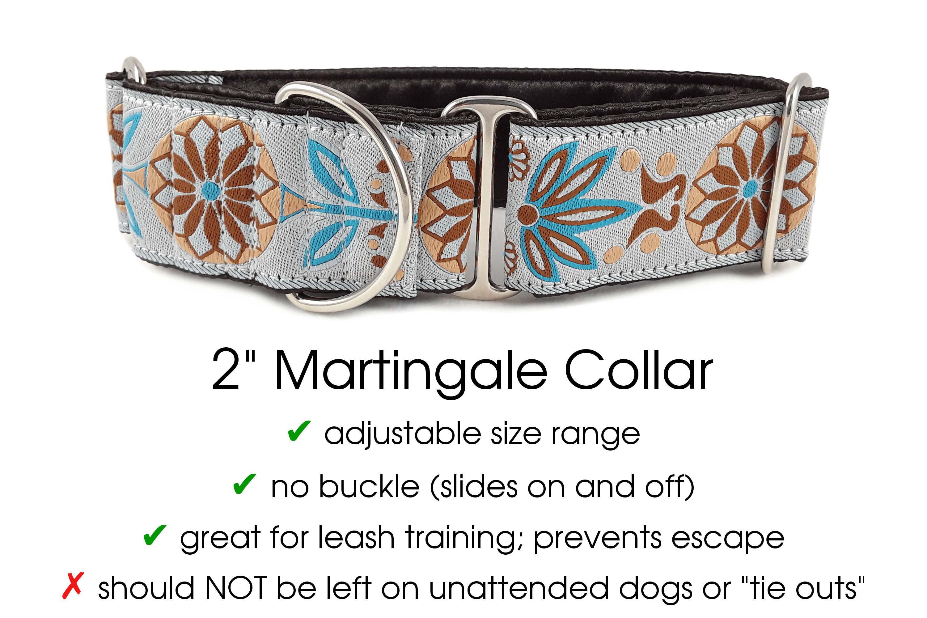 Copenhagen Pinwheel in Gray & Brown - Martingale Dog Collar or Buckle Dog Collar - 2" Width - The Hound Haberdashery