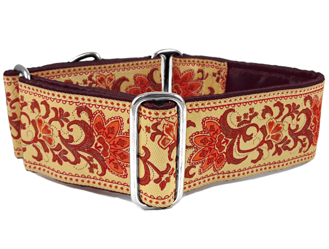 Bordeaux Vines in Beige, Rust & Orange - Martingale Dog Collar or Buckle Dog Collar - 2" Width - The Hound Haberdashery