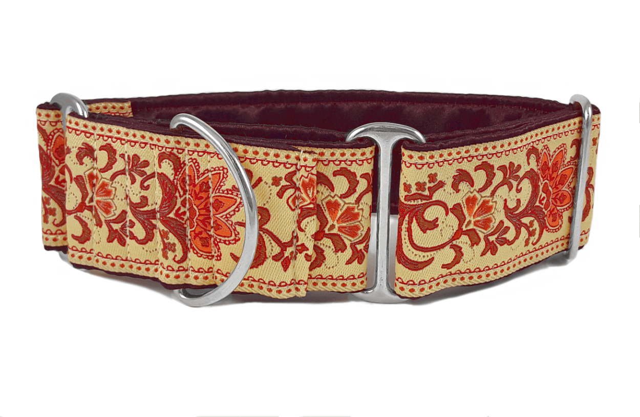 Bordeaux Vines in Beige, Rust & Orange - Martingale Dog Collar or Buckle Dog Collar - 2" Width - The Hound Haberdashery