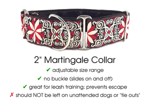 Arabesque Jacquard in Red & White - Martingale Dog Collar or Buckle Dog Collar - 2" Width - The Hound Haberdashery
