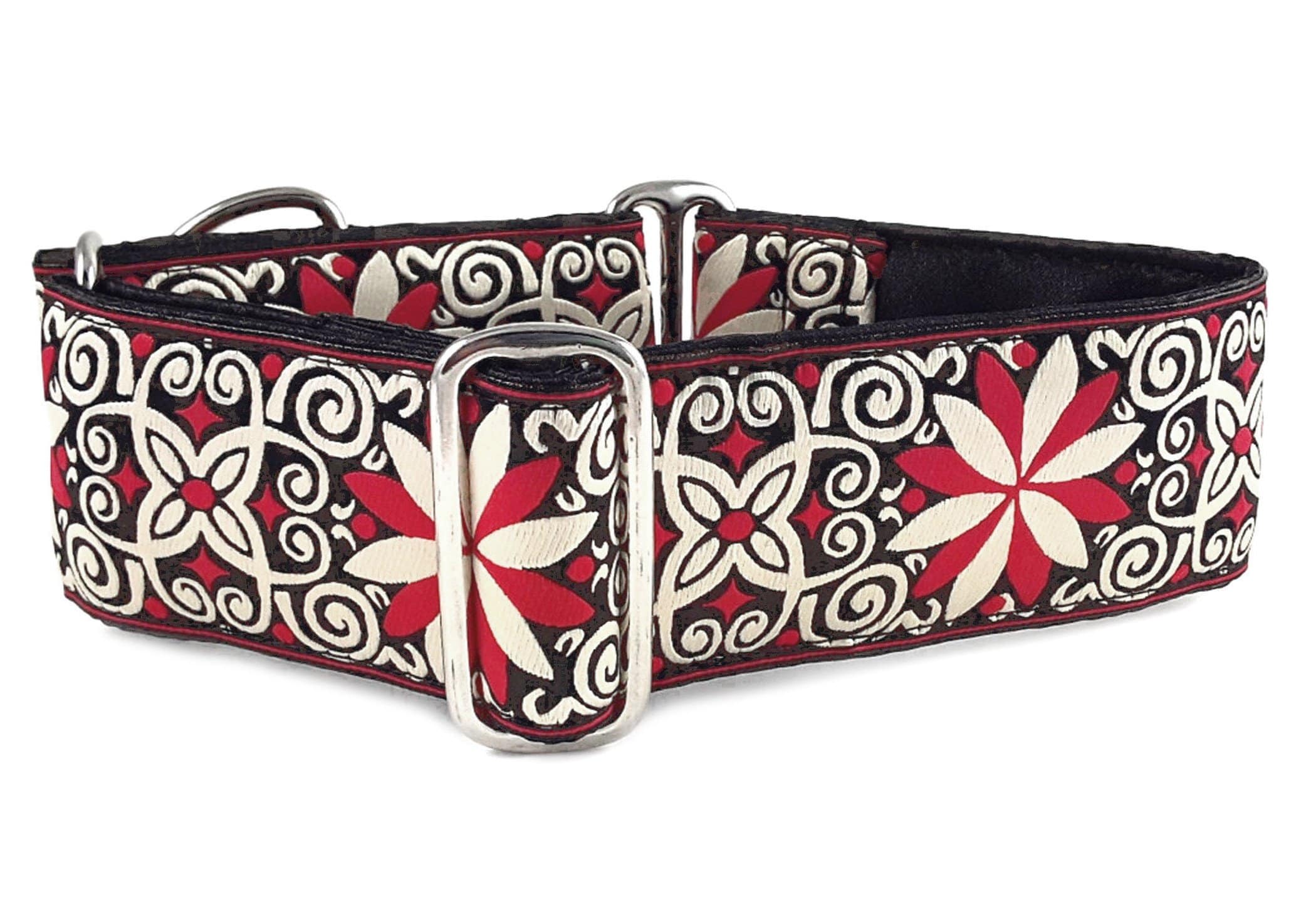 Arabesque Jacquard in Red & White - Martingale Dog Collar or Buckle Dog Collar - 2" Width - The Hound Haberdashery