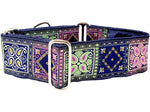 Load image into Gallery viewer, The Hound Haberdashery Collar Paisley Squares in Navy &amp; Pastels - Martingale Dog Collar or Buckle Dog Collar - 2&quot; Width
