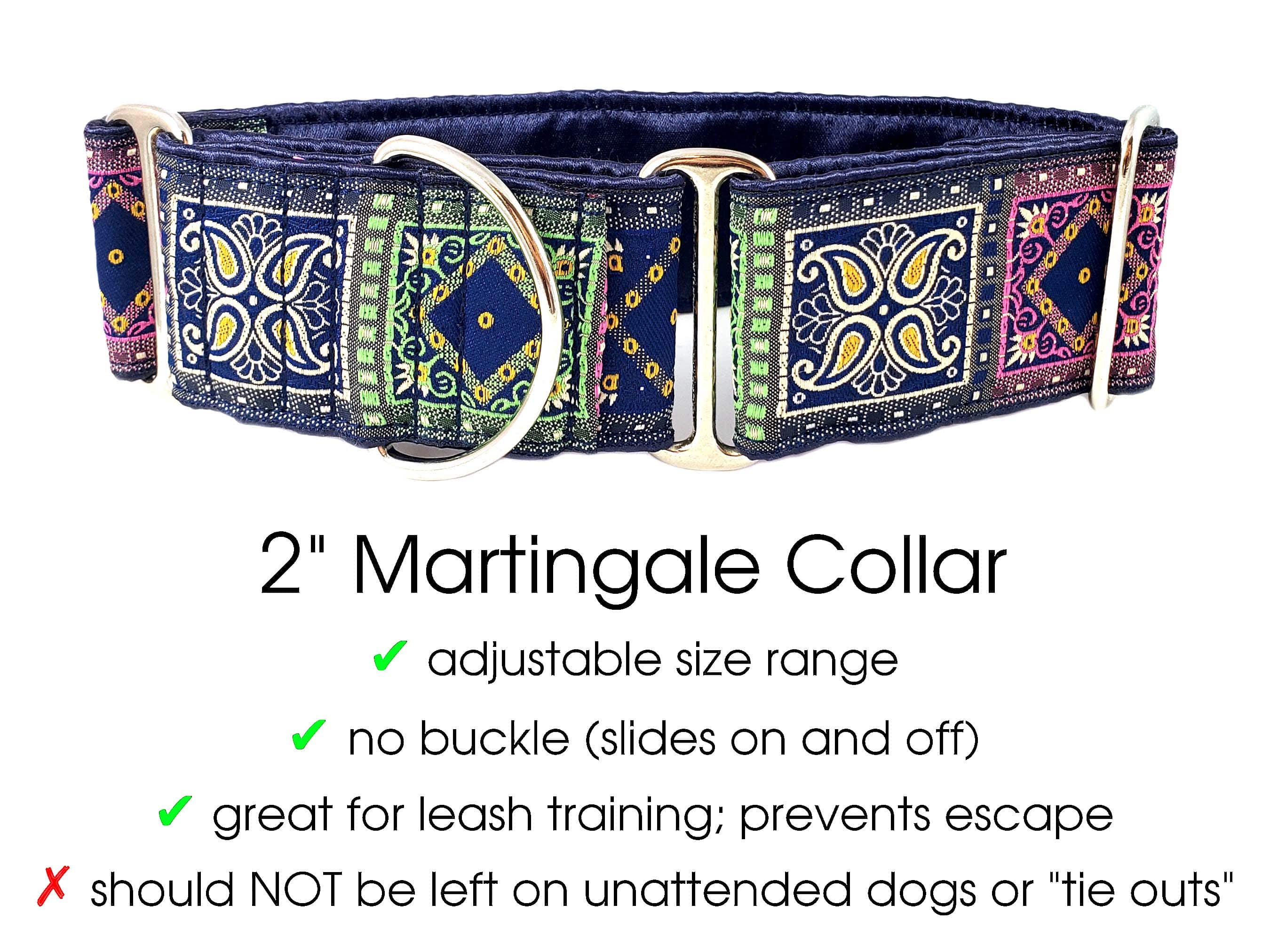 The Hound Haberdashery Collar Paisley Squares in Navy & Pastels - Martingale Dog Collar or Buckle Dog Collar - 2" Width