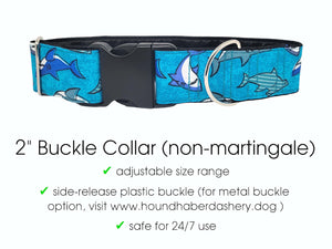 The Hound Haberdashery Collar SHARKS! - Martingale Dog Collar or Buckle Dog Collar - 2" Width