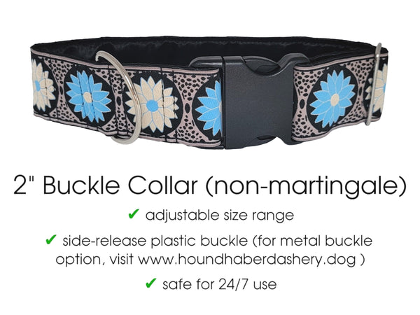 The Hound Haberdashery Collar Daisy Chains in Baby Blue - Martingale Dog Collar or Buckle Dog Collar - 2" Width