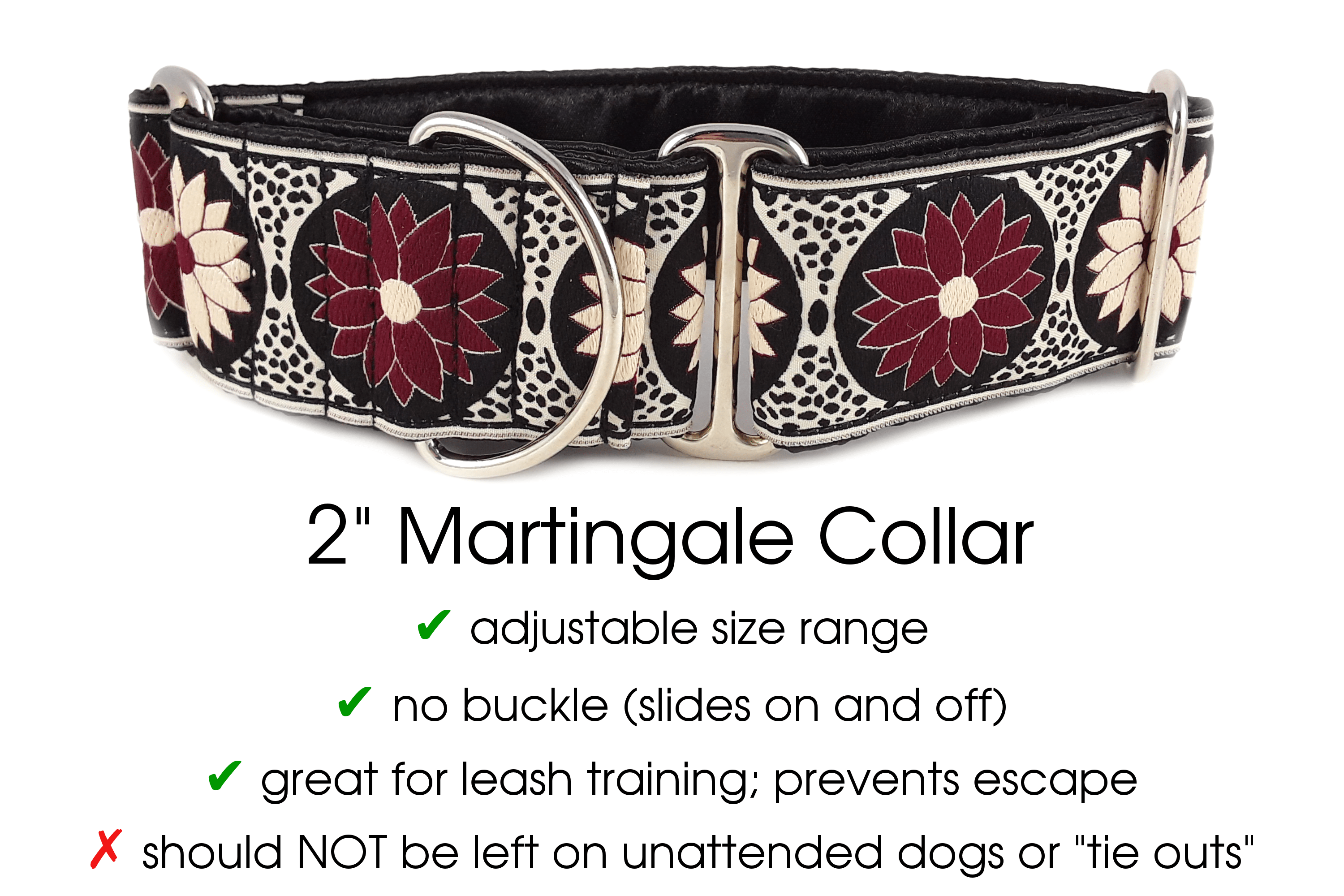 Daisy Chains in Burgundy - Martingale Dog Collar or Buckle Dog Collar - 2" Width - The Hound Haberdashery
