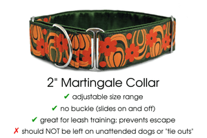 Woodstock in Green & Orange - Martingale Dog Collar or Buckle Dog Collar - 2" Width - The Hound Haberdashery