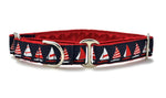 Load image into Gallery viewer, Ships Ahoy Jacquard in Red, White &amp; Navy Blue - Martingale Dog Collar or Buckle Dog Collar - 1&quot; Width - The Hound Haberdashery
