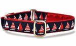 Load image into Gallery viewer, Ships Ahoy Jacquard in Red, White &amp; Navy Blue - Martingale Dog Collar or Buckle Dog Collar - 1&quot; Width - The Hound Haberdashery
