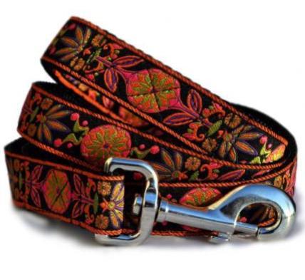 Copenhagen Pinwheel Jacquard Dog Leash in Orange, Purple, and Pink - The Hound Haberdashery