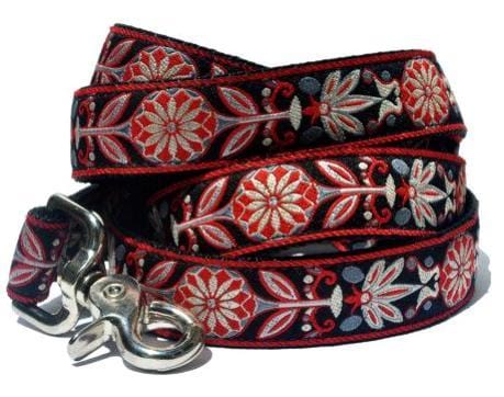 Copenhagen Pinwheel Jacquard Dog Leash in Red, Gray & Black - The Hound Haberdashery