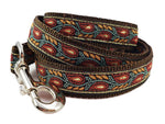 Load image into Gallery viewer, The Hound Haberdashery Paisley Mosaic Vines Jacquard Dog Leash in Brown &amp; Red
