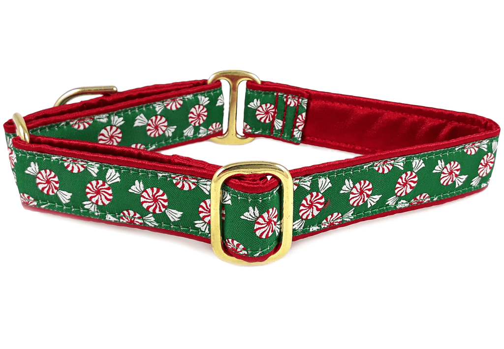 Christmas Peppermint Jacquard - Martingale Dog Collar or Buckle Dog Collar - 1" Width - The Hound Haberdashery