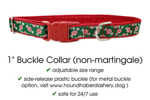 The Hound Haberdashery Collar Christmas Peppermint Jacquard - Martingale Dog Collar or Buckle Dog Collar - 1" Width