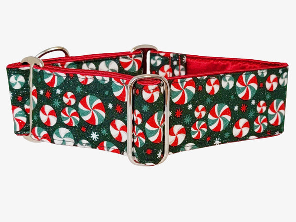 The Hound Haberdashery Collar Christmas Peppermints- Martingale Dog Collar or Buckle Dog Collar - 1.5" & 2" Widths