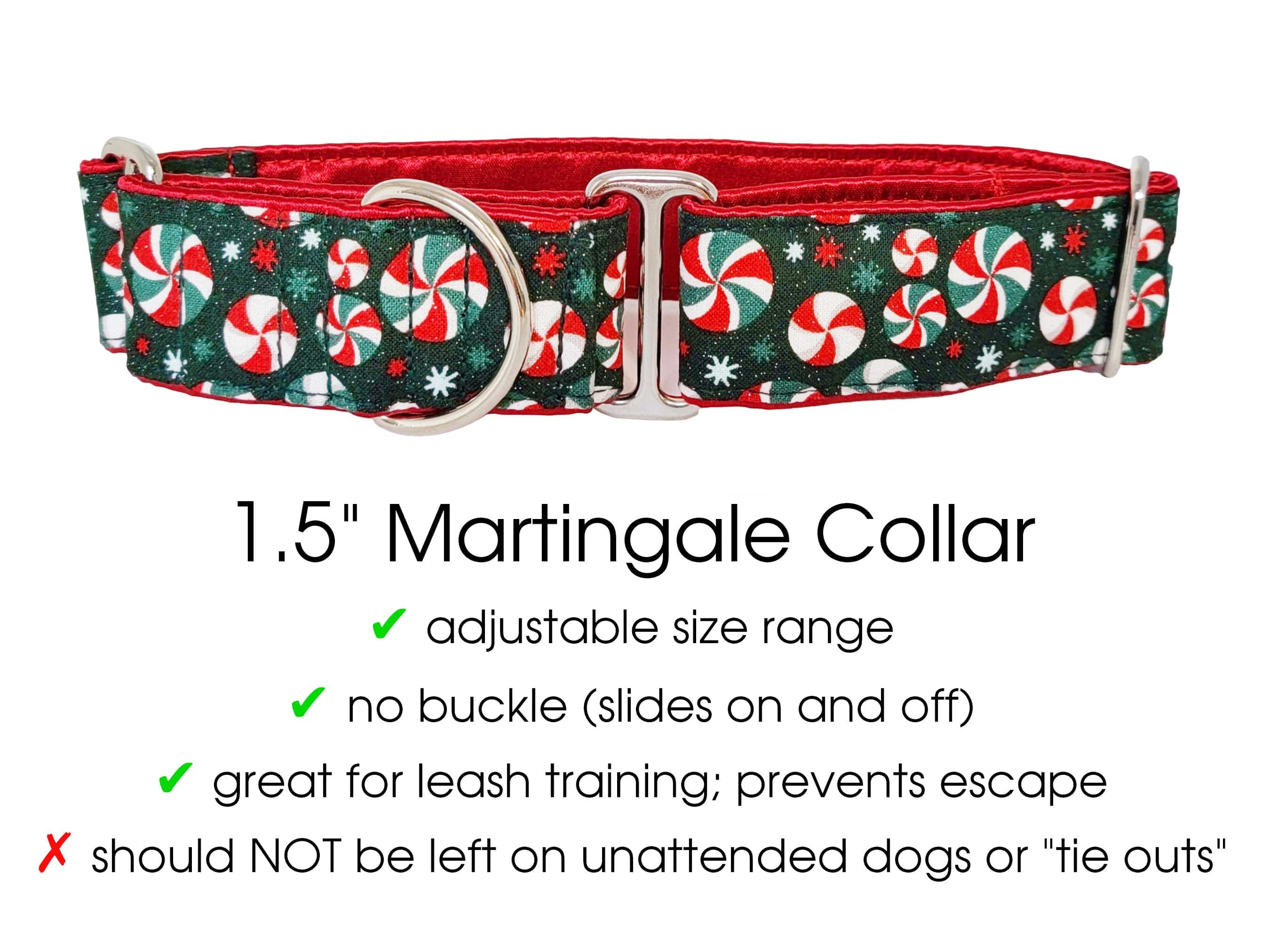 The Hound Haberdashery Collar Christmas Peppermints- Martingale Dog Collar or Buckle Dog Collar - 1.5" & 2" Widths