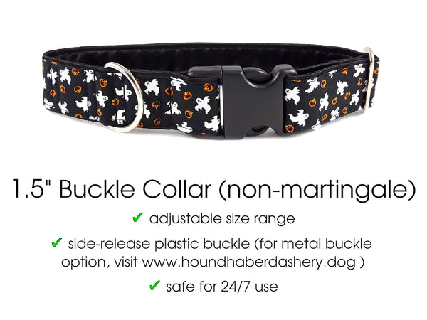 The Hound Haberdashery Collar Ghosts & Jack-O-Lanterns - Martingale Dog Collar or Buckle Dog Collar - 1.5" & 2" Widths