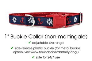Anchors Aweigh - Martingale Dog Collar or Buckle Dog Collar - 1" Width - The Hound Haberdashery