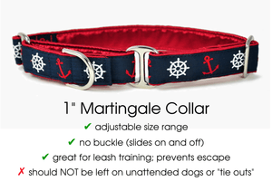 Anchors Aweigh - Martingale Dog Collar or Buckle Dog Collar - 1" Width - The Hound Haberdashery