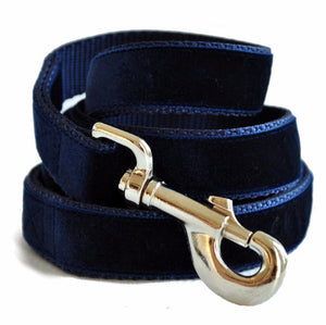 Navy Blue Velvet Dog Leash - The Hound Haberdashery