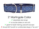 Load image into Gallery viewer, The Hound Haberdashery Collar Celtic Cross in Navy &amp; Silver - Martingale Dog Collar or Buckle Dog Collar - 2&quot; Width
