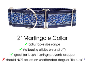 The Hound Haberdashery Collar Celtic Cross in Navy & Silver - Martingale Dog Collar or Buckle Dog Collar - 2" Width