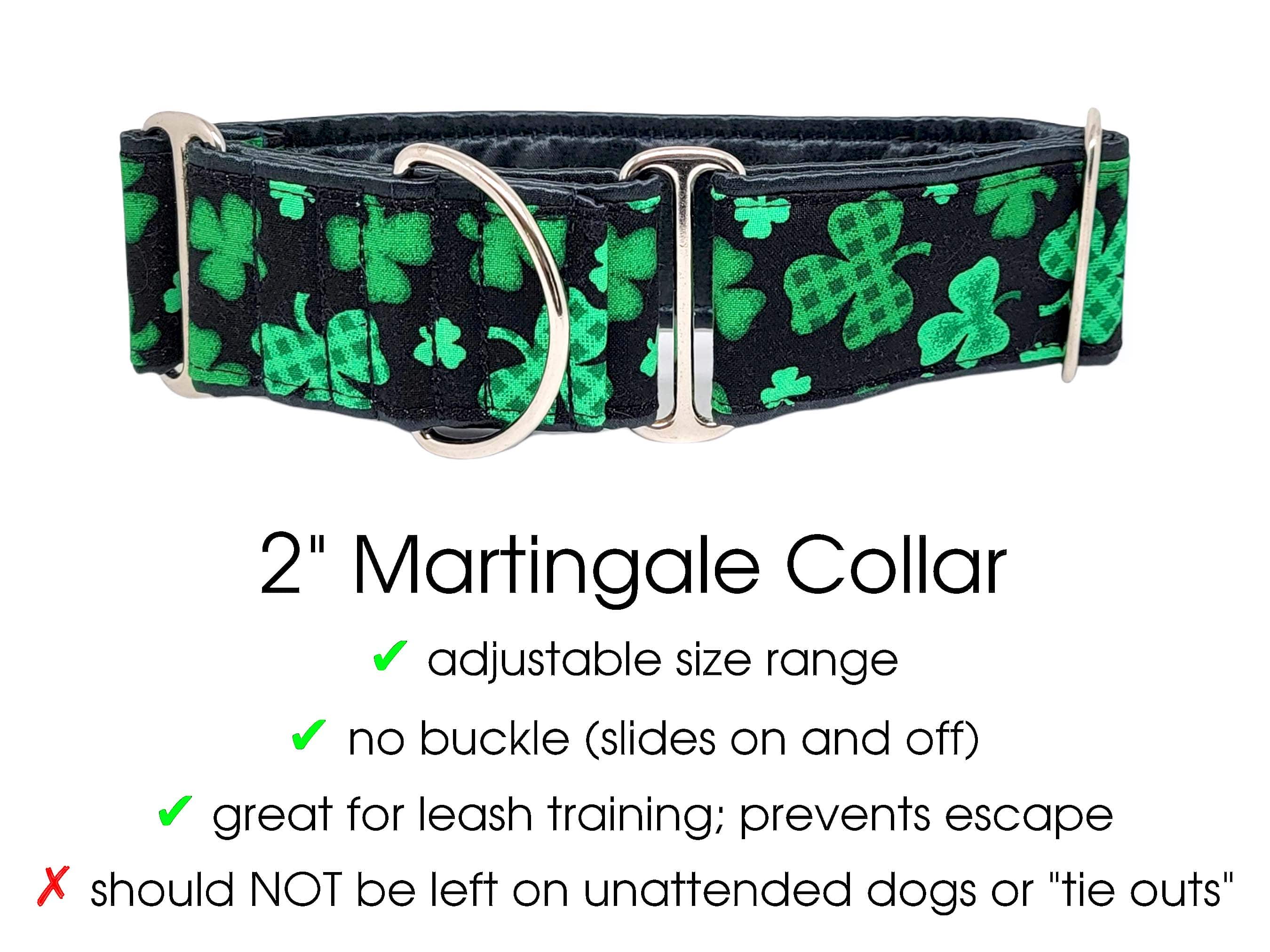 The Hound Haberdashery Collar Festive Shamrocks - Martingale Dog Collar or Buckle Dog Collar - 2" Width