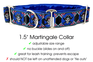 The Hound Haberdashery Collar Pirates in Blue & Black - Martingale Dog Collar or Buckle Dog Collar - 1.5" Width