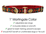 Load image into Gallery viewer, The Hound Haberdashery Collar Copenhagen Pinwheel in Red, Brown &amp; Aqua - Martingale Dog Collar or Buckle Dog Collar - 1&quot; Width
