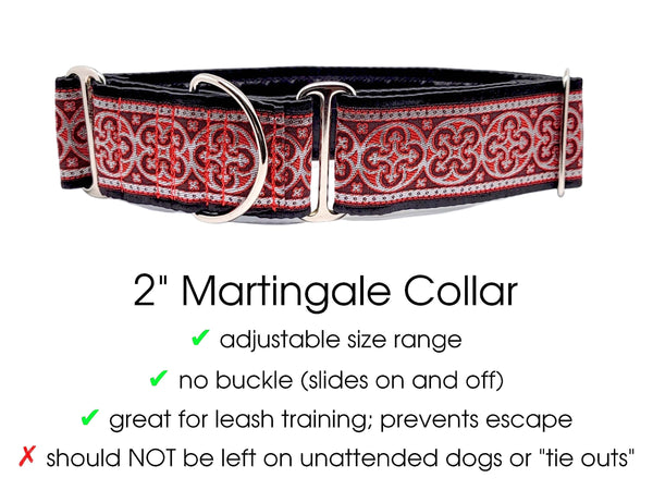 The Hound Haberdashery Collar Celtic Cross in Red & Silver - Martingale Dog Collar or Buckle Dog Collar - 2" Width