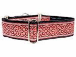 Load image into Gallery viewer, The Hound Haberdashery Collar Celtic Cross in Red &amp; Silver - Martingale Dog Collar or Buckle Dog Collar - 2&quot; Width
