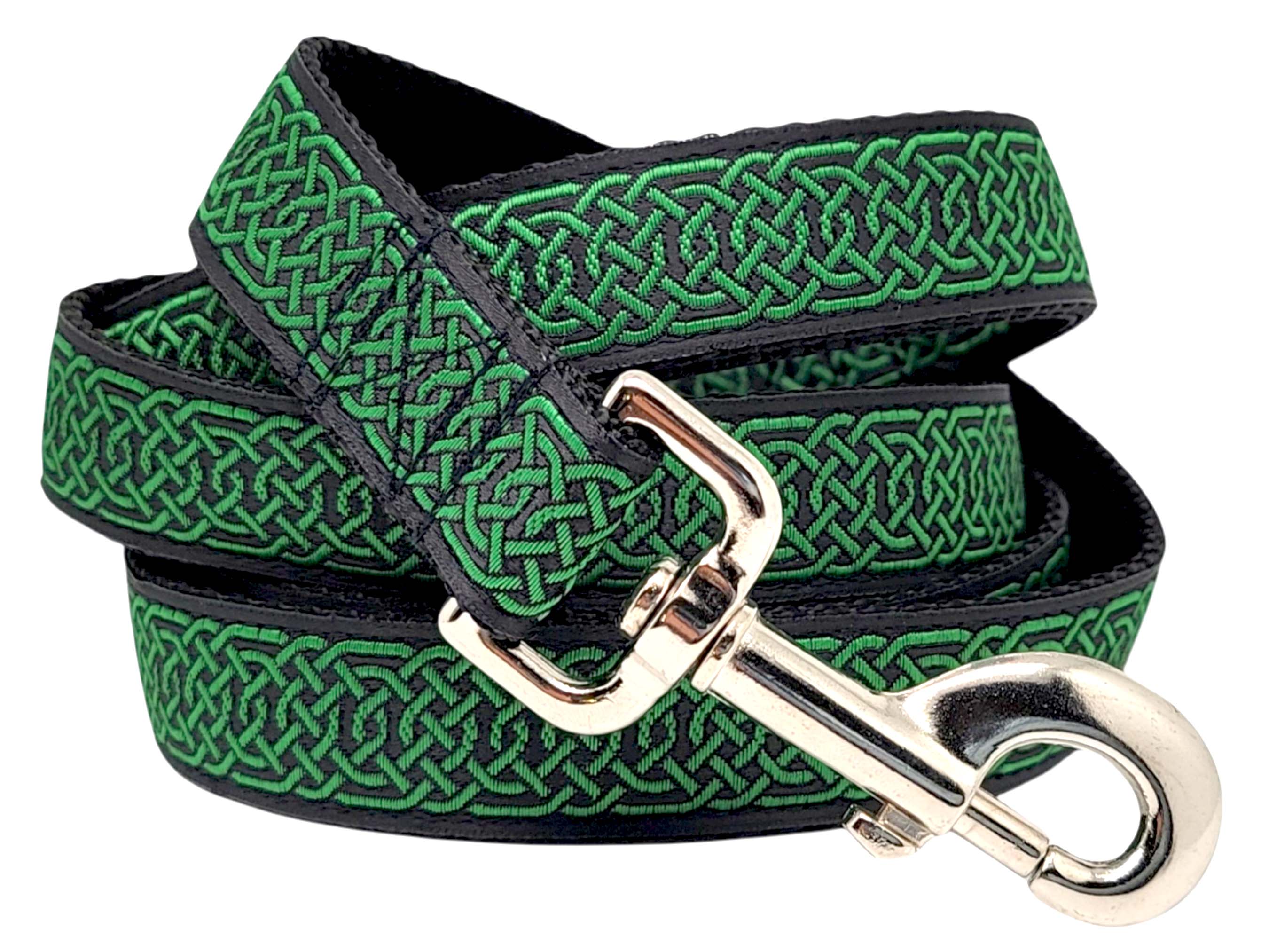The Hound Haberdashery Wexford Celtic Braid Jacquard Dog Leash in Green & Black