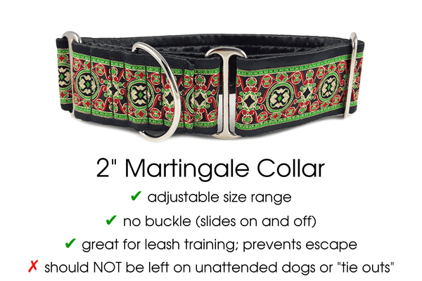 Renaissance Christmas - Martingale Dog Collar or Buckle Dog Collar - 2" Width - The Hound Haberdashery